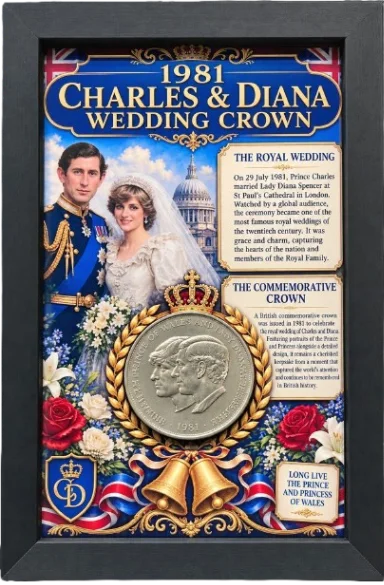 1981 Charles & Diana Royal Wedding Crown Commemorative Display